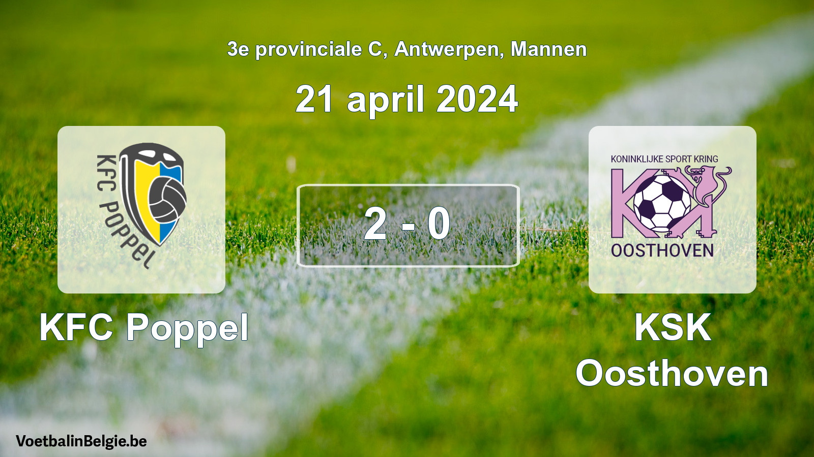 Gespeelde wedstrijd mannenvoetbal: KFC Poppel - KSK Oosthoven 2 - 0 (21 april 2024)