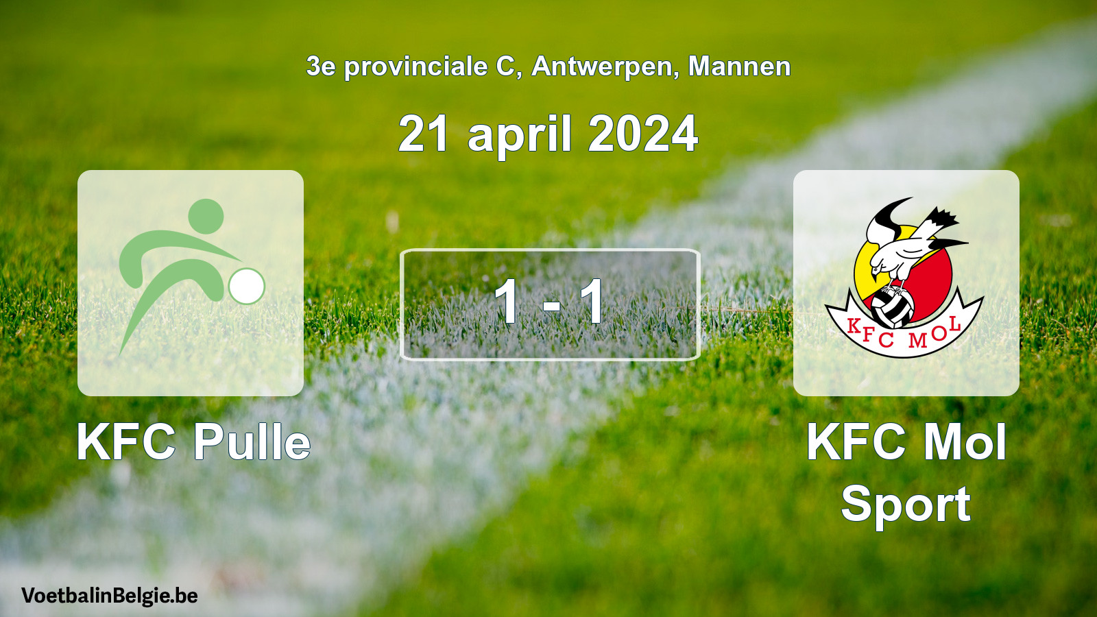 Gespeelde wedstrijd mannenvoetbal: KFC Pulle - KFC Mol Sport 1 - 1 (21 april 2024)