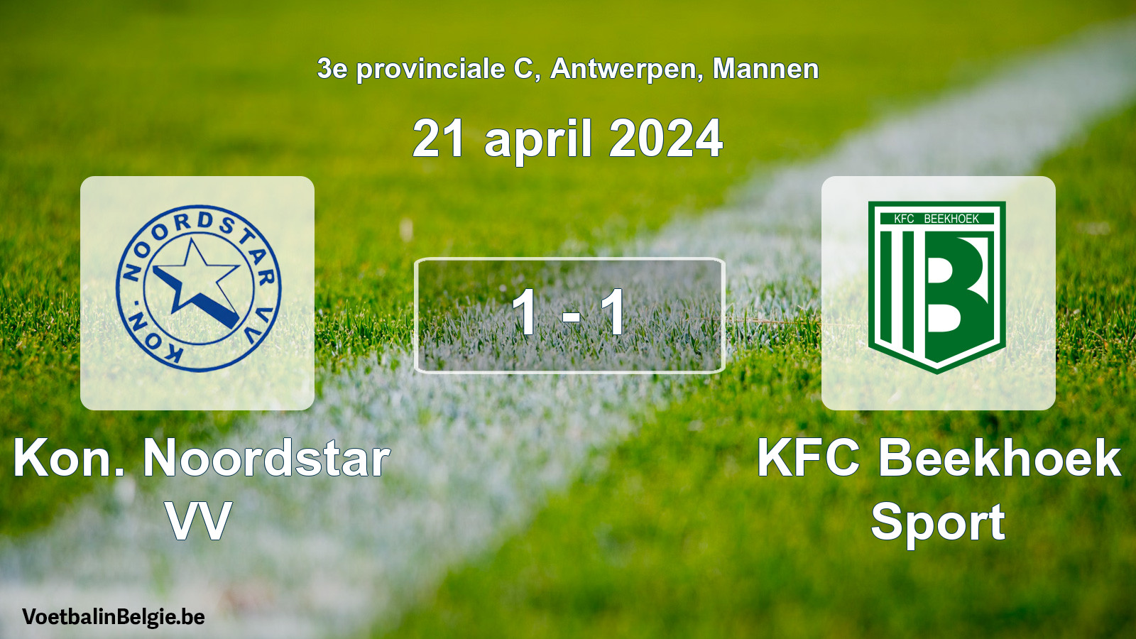 Gespeelde wedstrijd mannenvoetbal: Kon. Noordstar VV - KFC Beekhoek Sport 1 - 1 (21 april 2024)