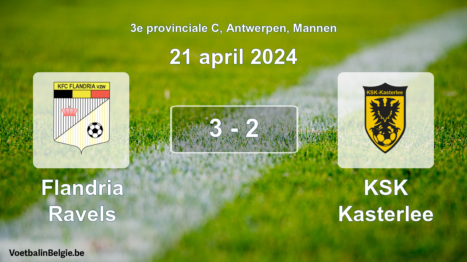 Gespeelde wedstrijd mannenvoetbal: Flandria Ravels - KSK Kasterlee 3 - 2 (21 april 2024)