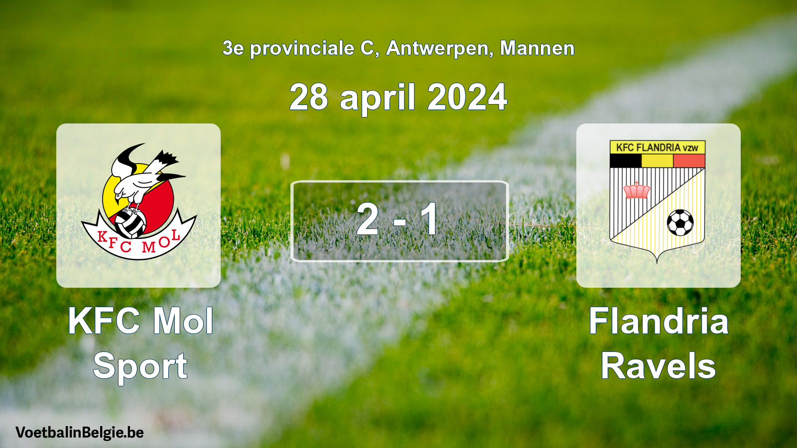 Gespieltes Spiel männer-Fußball: KFC Mol Sport - Flandria Ravels 2 - 1 (28 April 2024)