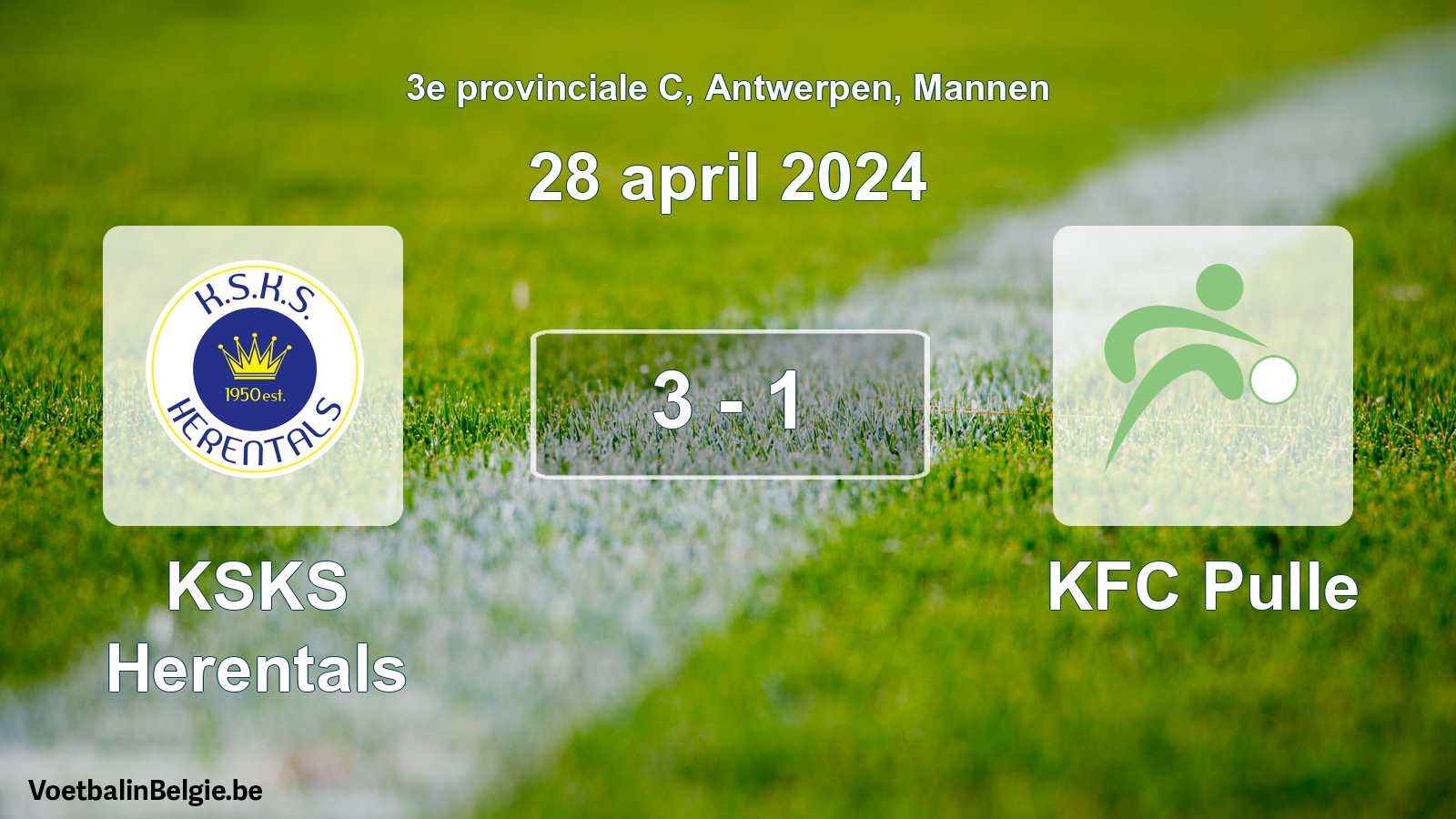Gespeelde wedstrijd mannenvoetbal: KSKS Herentals - KFC Pulle 3 - 1 (28 april 2024)