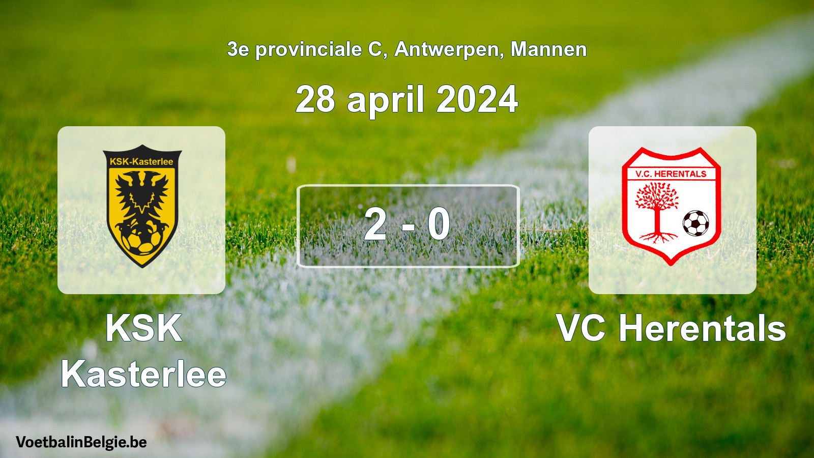 Gespeelde wedstrijd mannenvoetbal: KSK Kasterlee - VC Herentals 2 - 0 (28 april 2024)