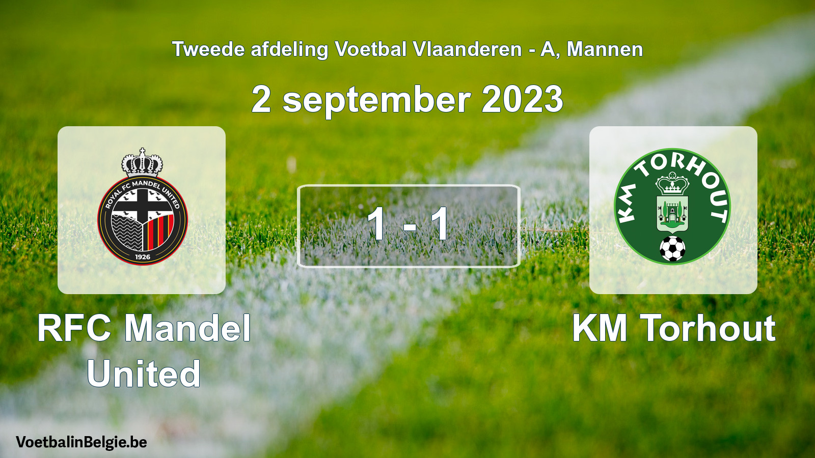 Gespeelde wedstrijd mannenvoetbal: RFC Mandel United - KM Torhout 1 - 1 (2 september 2023)