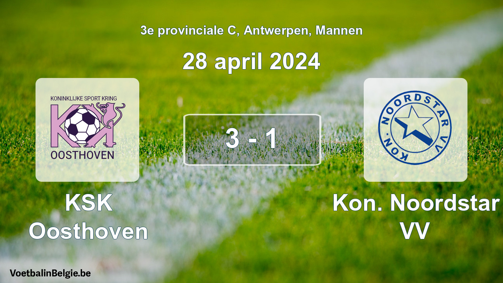 Gespeelde wedstrijd mannenvoetbal: KSK Oosthoven - Kon. Noordstar VV 3 - 1 (28 april 2024)