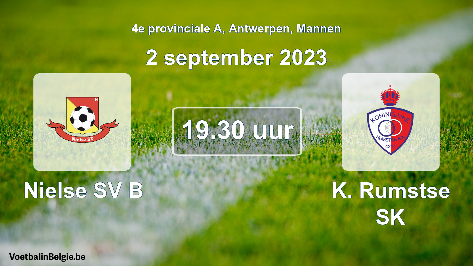 Geplande wedstrijd mannenvoetbal: Nielse SV B - K. Rumstse SK (2 september 2023)