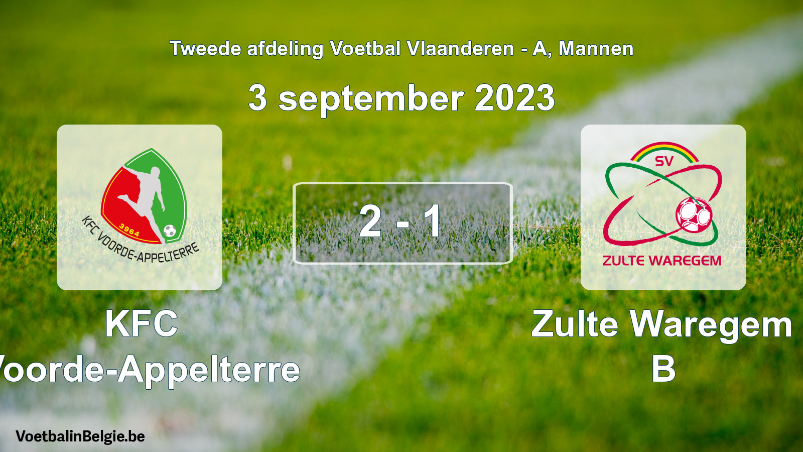 Gespeelde wedstrijd mannenvoetbal: KFC Voorde-Appelterre - Zulte Waregem B 2 - 1 (3 september 2023)