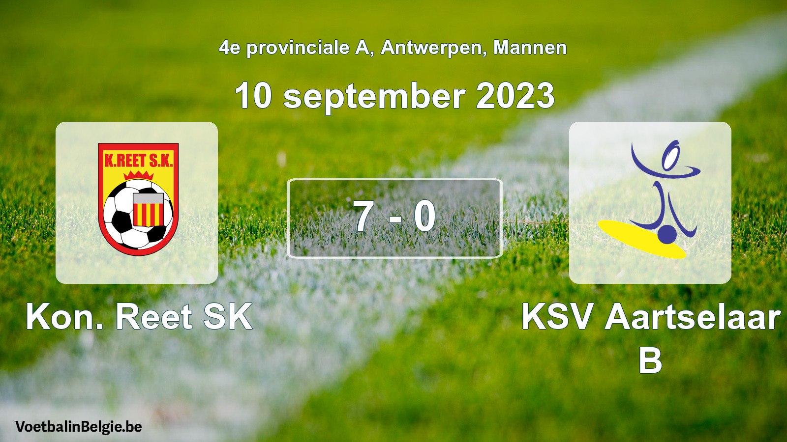 Gespeelde wedstrijd mannenvoetbal: Kon. Reet SK - KSV Aartselaar B 7 - 0 (10 september 2023)