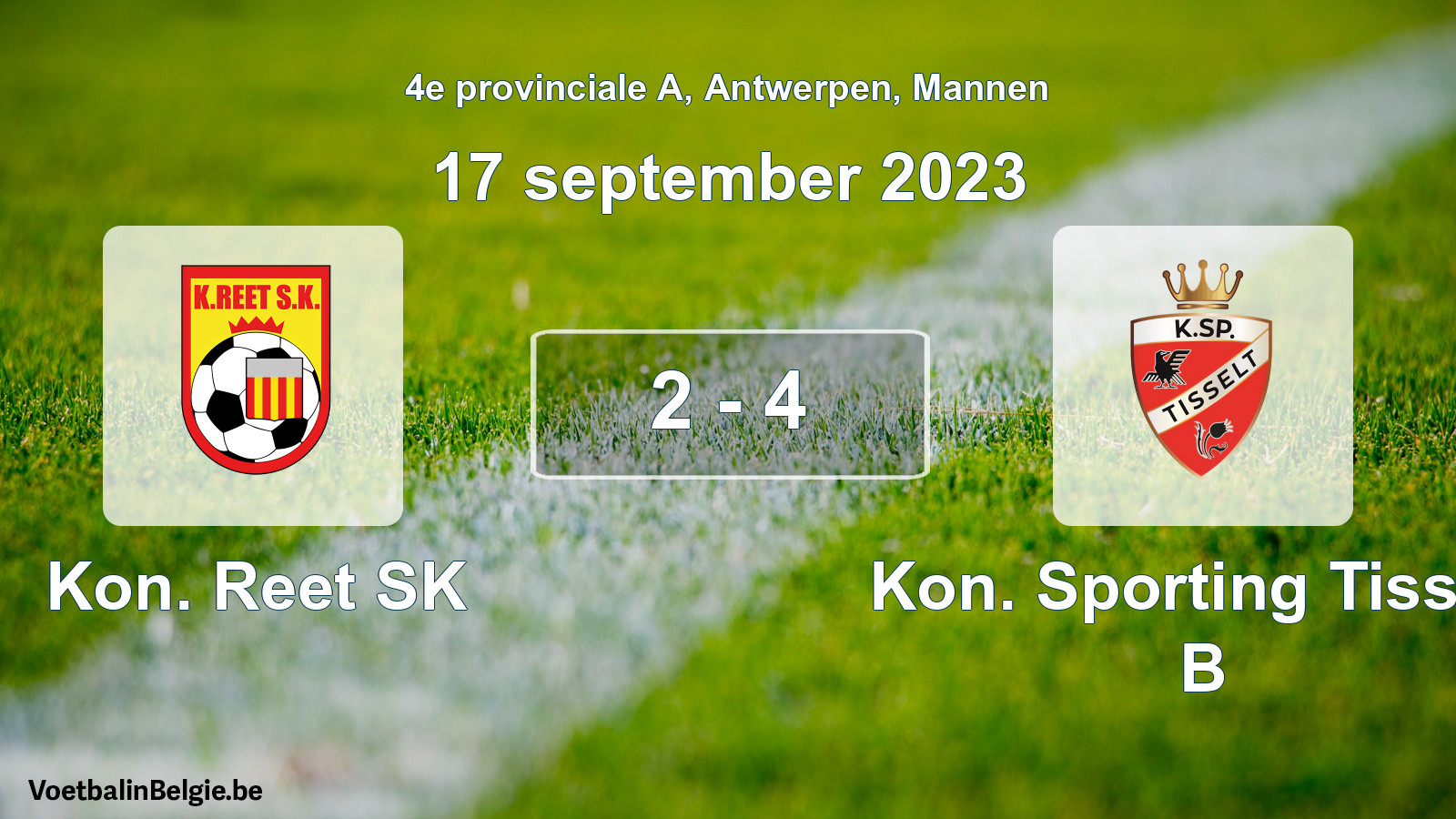 Gespeelde wedstrijd mannenvoetbal: Kon. Reet SK - Kon. Sporting Tisselt B 2 - 4 (17 september 2023)
