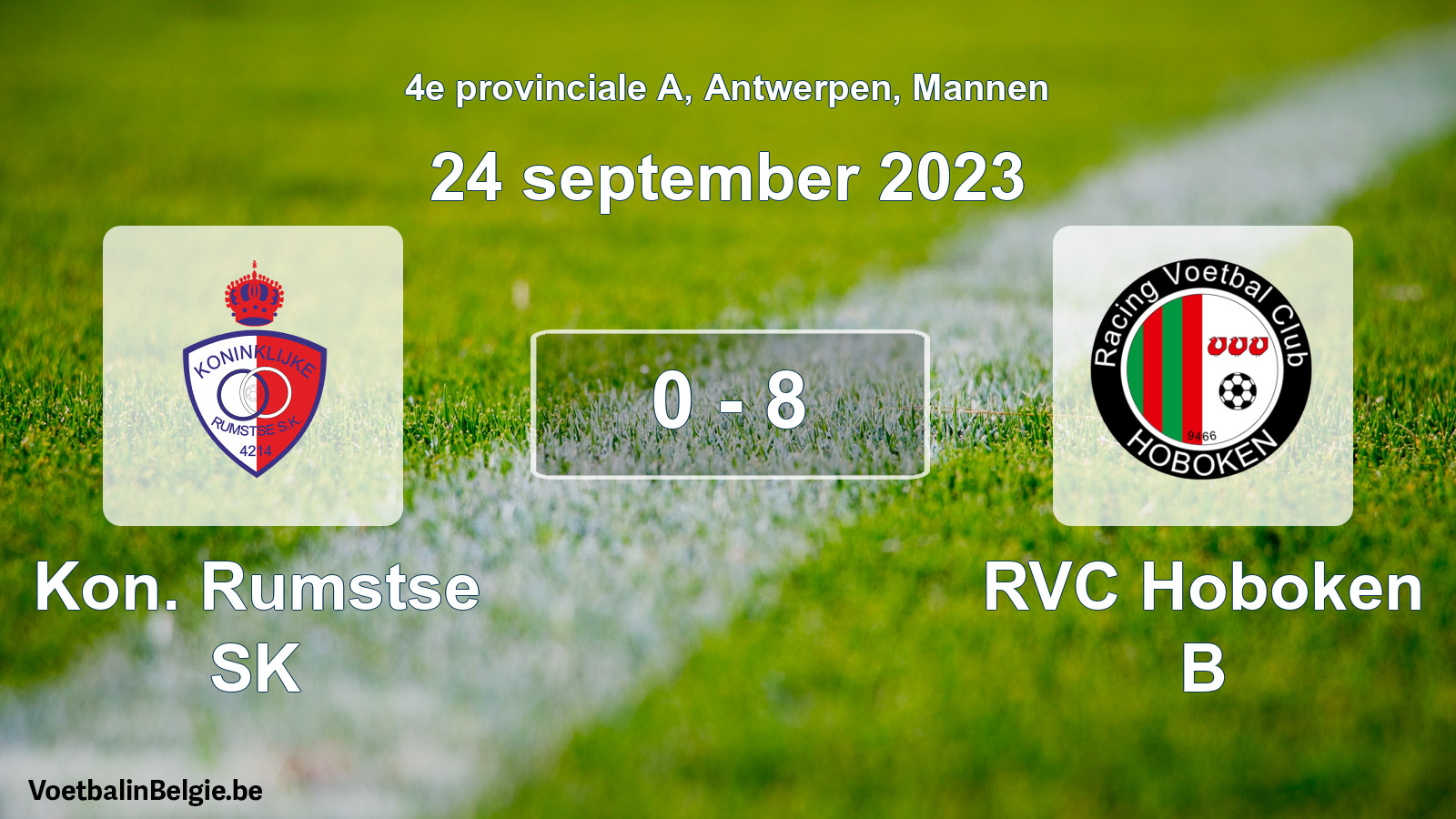 Gespeelde wedstrijd mannenvoetbal: Kon. Rumstse SK - RVC Hoboken B 0 - 8 (24 september 2023)