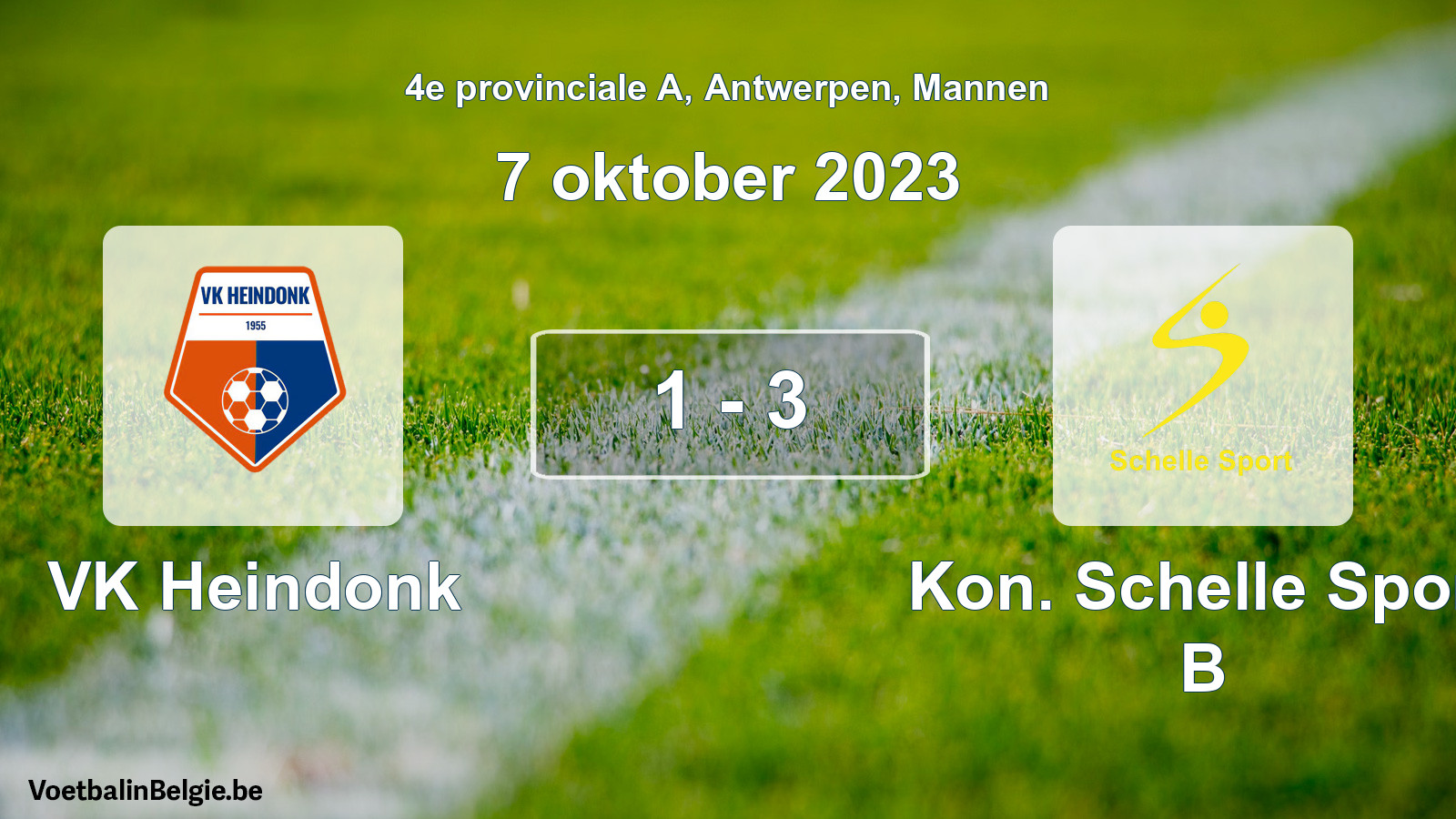 Gespeelde wedstrijd mannenvoetbal: VK Heindonk - Kon. Schelle Sport B 1 - 3 (7 oktober 2023)