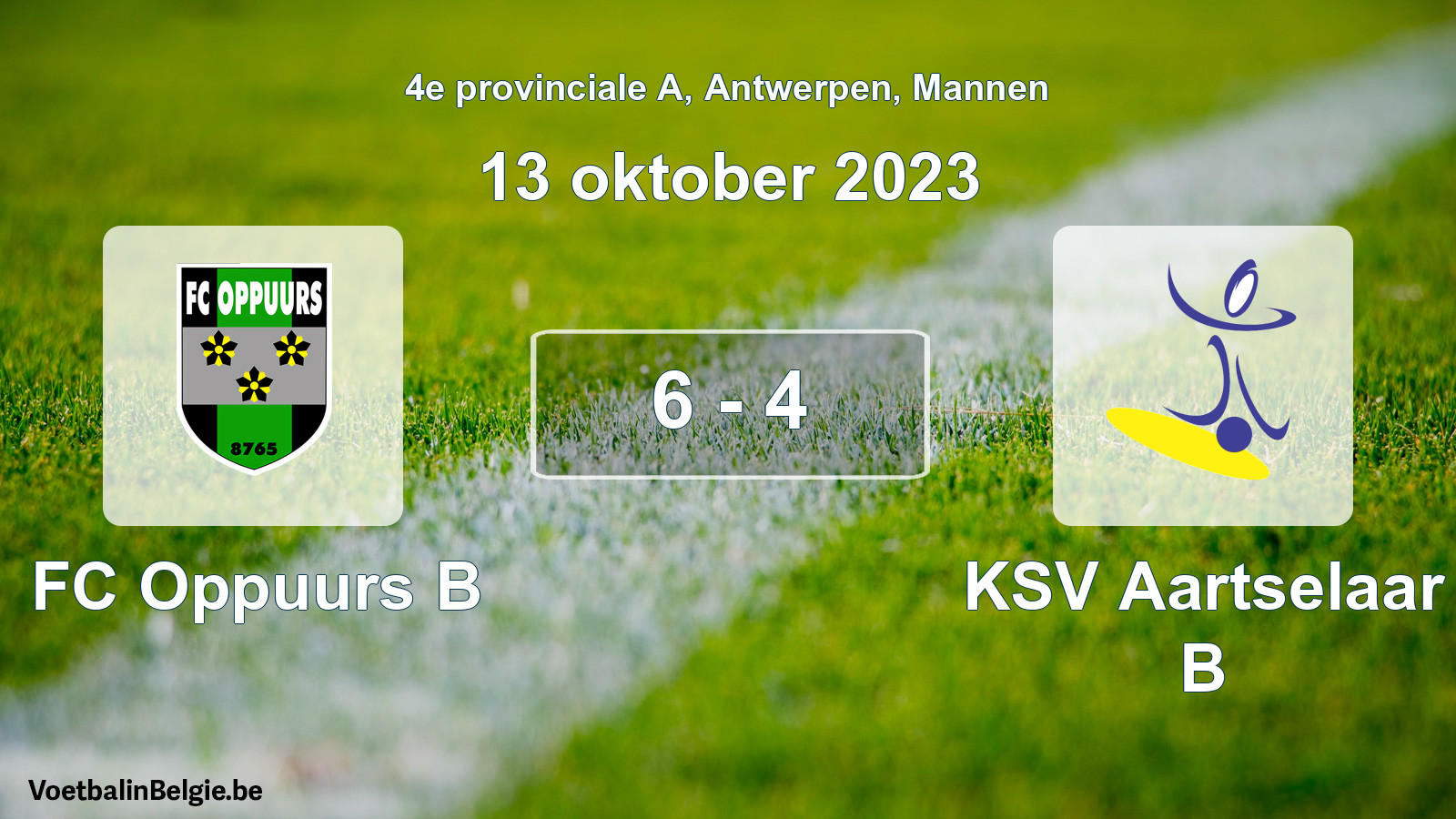 Gespeelde wedstrijd mannenvoetbal: FC Oppuurs B - KSV Aartselaar B 6 - 4 (13 oktober 2023)