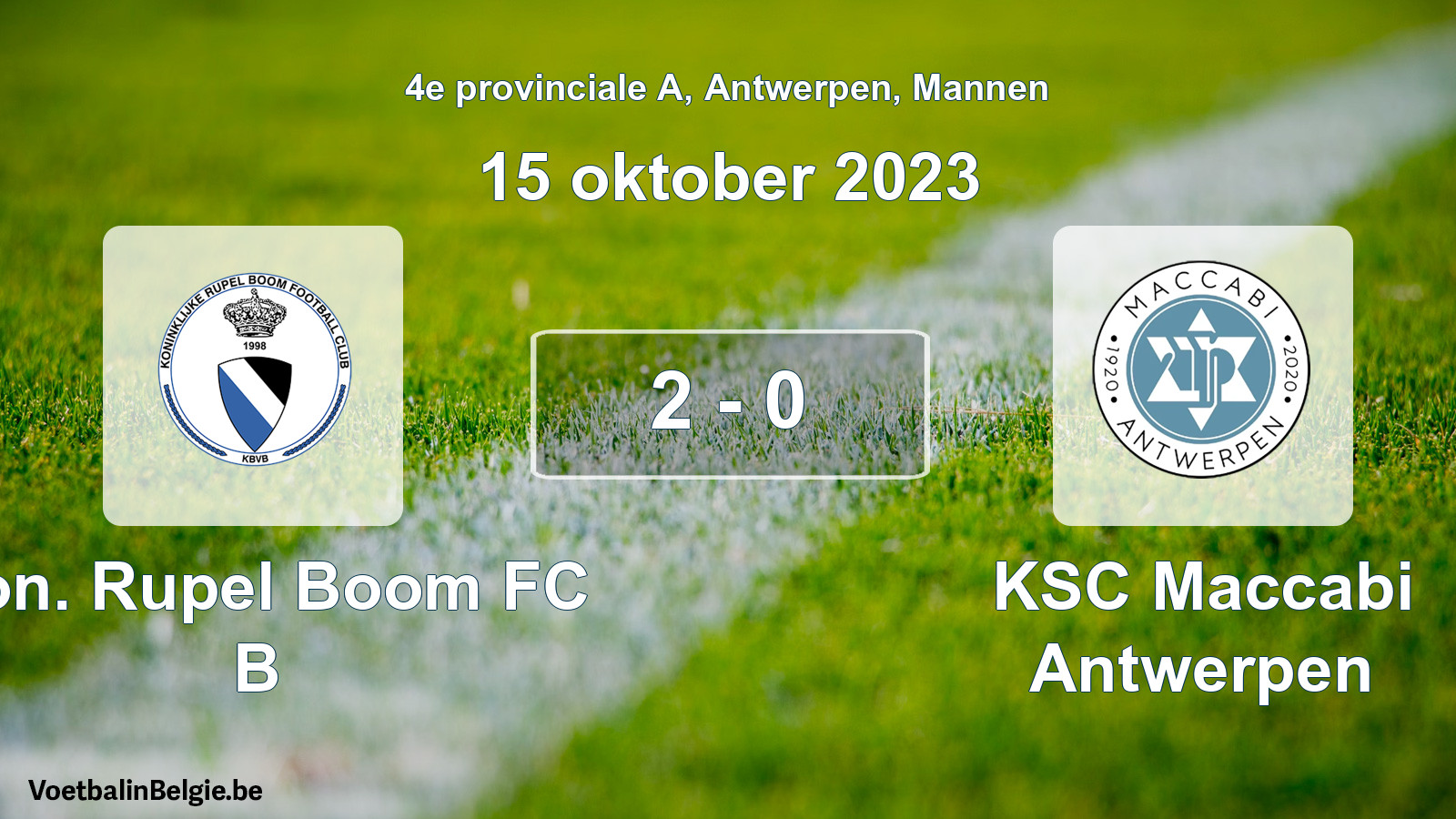 Gespeelde wedstrijd mannenvoetbal: Kon. Rupel Boom FC B - KSC Maccabi Antwerpen 2 - 0 (15 oktober 2023)