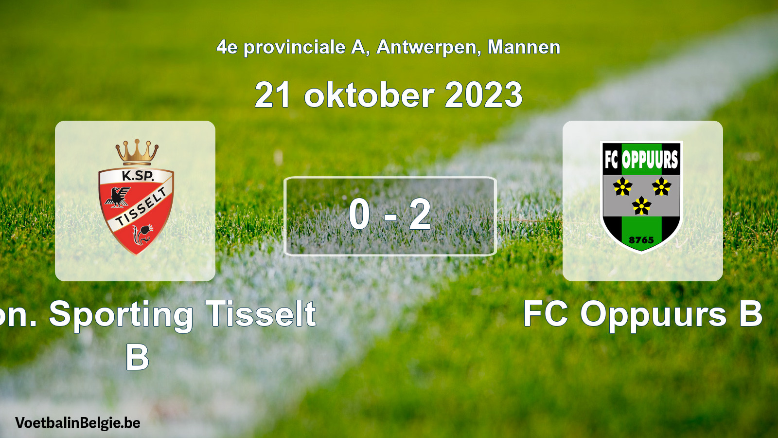 Gespeelde wedstrijd mannenvoetbal: Kon. Sporting Tisselt B - FC Oppuurs B 0 - 2 (21 oktober 2023)