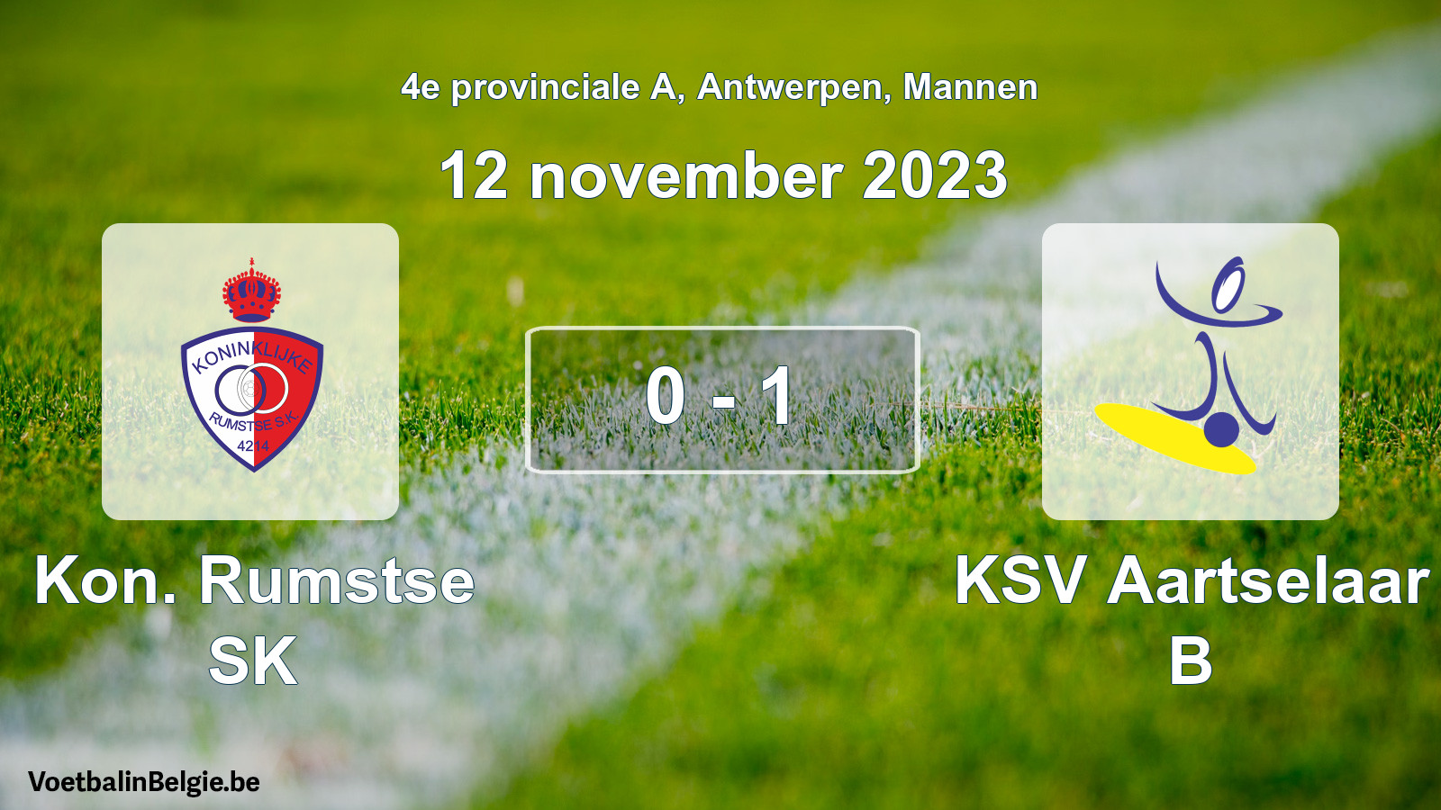 Gespeelde wedstrijd mannenvoetbal: Kon. Rumstse SK - KSV Aartselaar B 0 - 1 (12 november 2023)