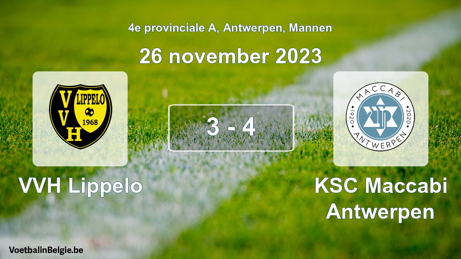 Gespeelde wedstrijd mannenvoetbal: VVH Lippelo - KSC Maccabi Antwerpen 3 - 4 (26 november 2023)