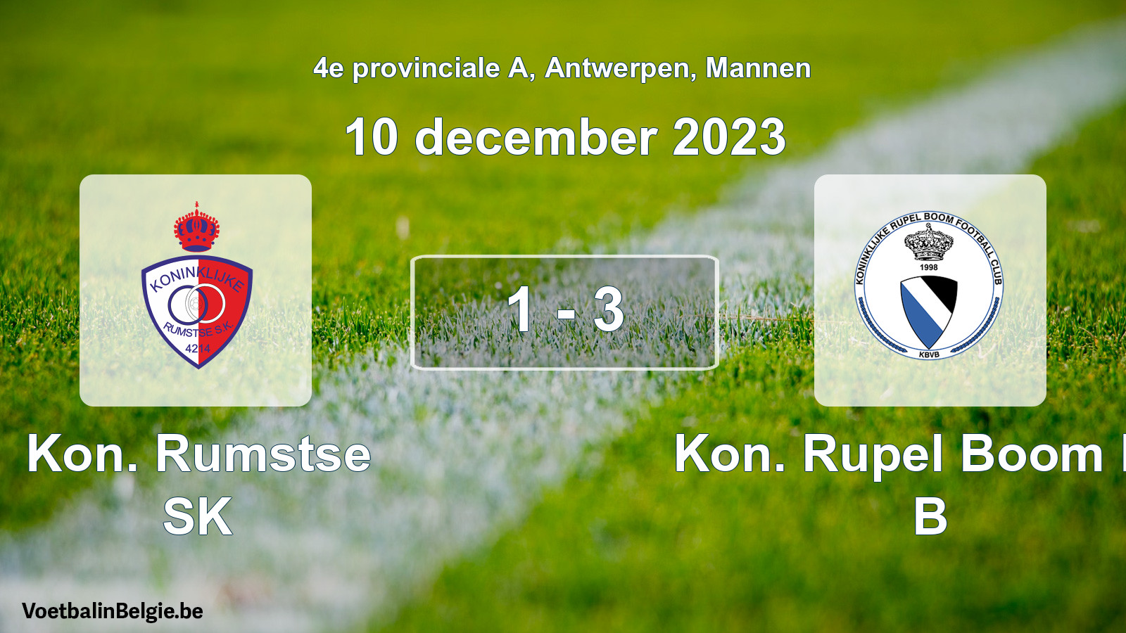 Gespeelde wedstrijd mannenvoetbal: Kon. Rumstse SK - Kon. Rupel Boom FC B 1 - 3 (10 december 2023)