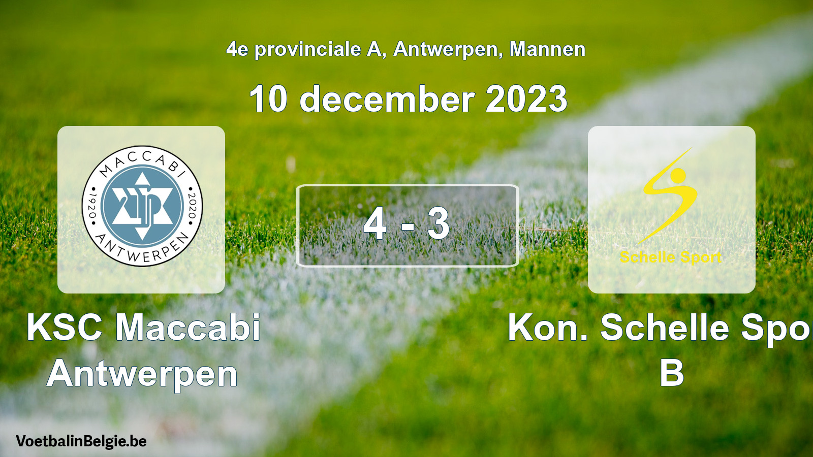 Gespeelde wedstrijd mannenvoetbal: KSC Maccabi Antwerpen - Kon. Schelle Sport B 4 - 3 (10 december 2023)