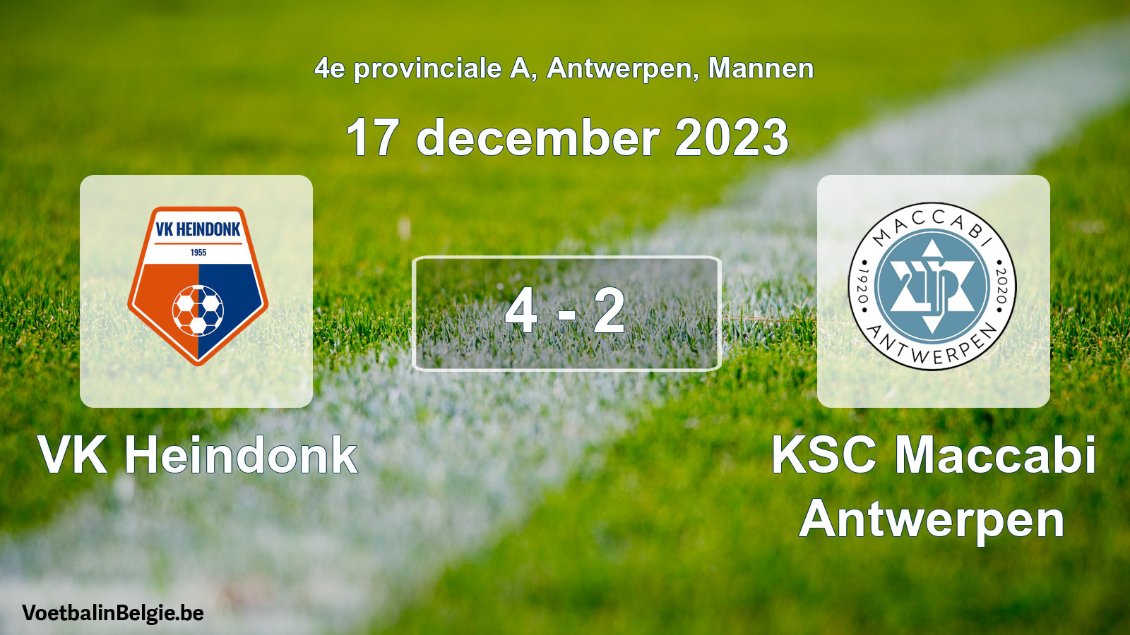 Played match men football: VK Heindonk - KSC Maccabi Antwerpen 4 - 2 (17 December 2023)