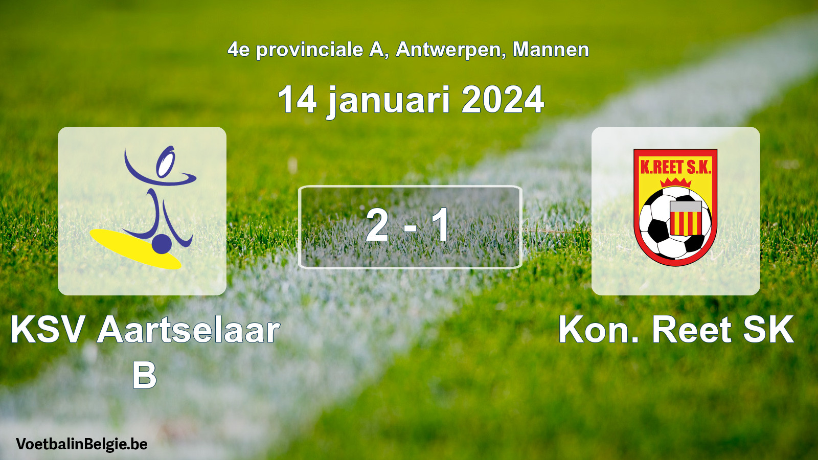 Gespeelde wedstrijd mannenvoetbal: KSV Aartselaar B - Kon. Reet SK 2 - 1 (14 januari 2024)