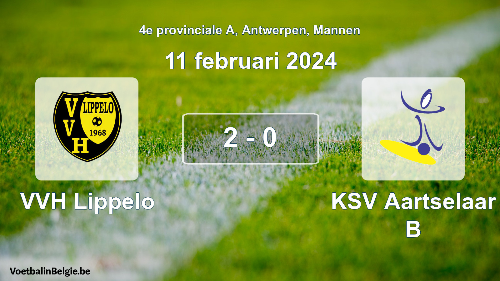 Gespeelde wedstrijd mannenvoetbal: VVH Lippelo - KSV Aartselaar B 2 - 0 (11 februari 2024)
