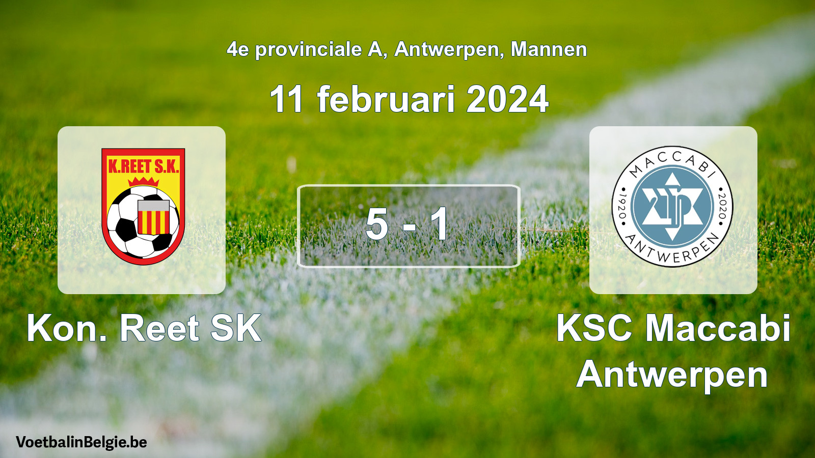 Gespeelde wedstrijd mannenvoetbal: Kon. Reet SK - KSC Maccabi Antwerpen 5 - 1 (11 februari 2024)