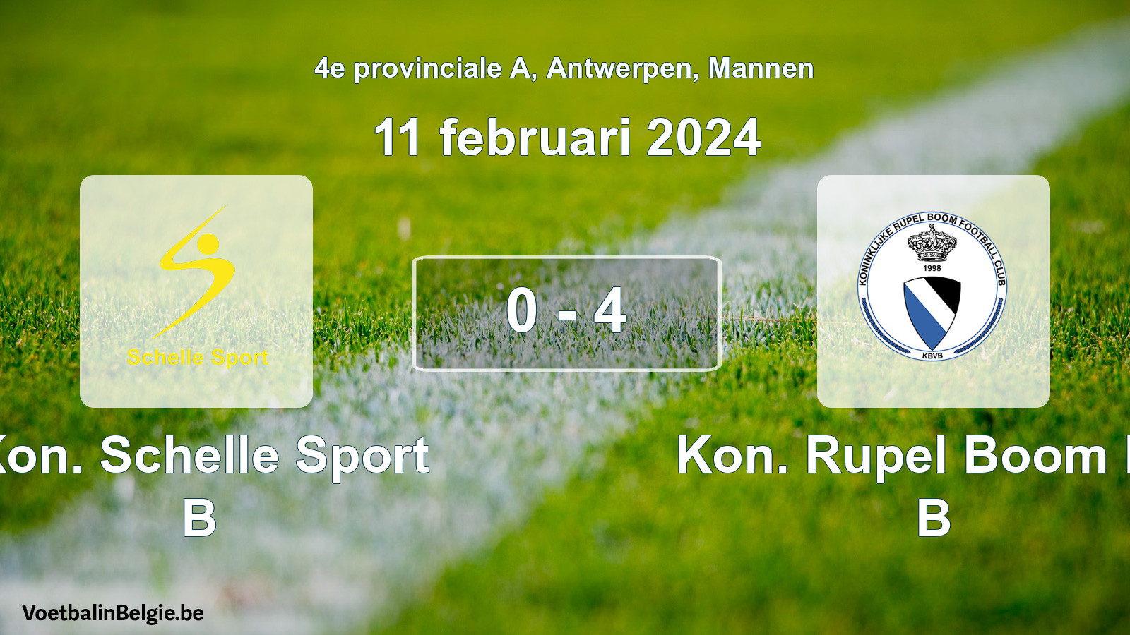 Gespeelde wedstrijd mannenvoetbal: Kon. Schelle Sport B - Kon. Rupel Boom FC B 0 - 4 (11 februari 2024)