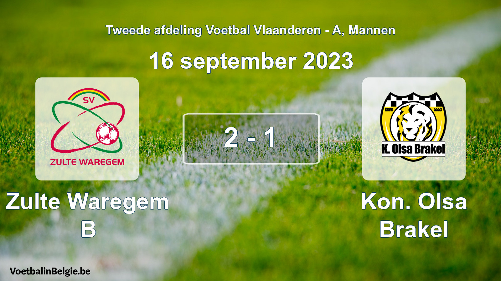 Gespeelde wedstrijd mannenvoetbal: Zulte Waregem B - Kon. Olsa Brakel 2 - 1 (16 september 2023)