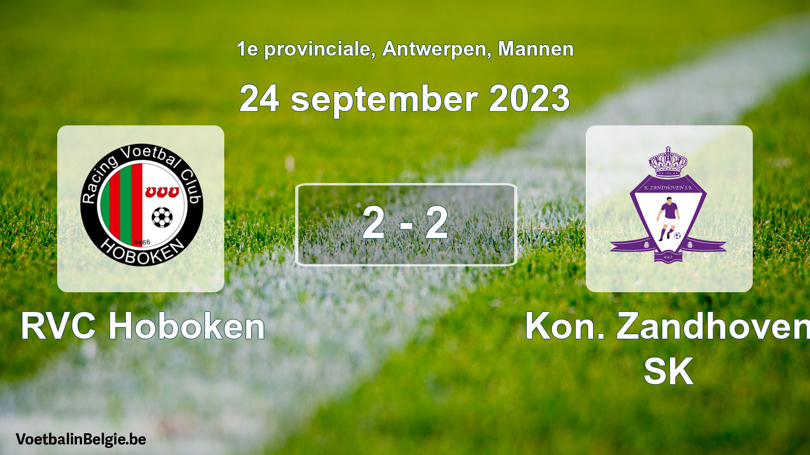 Gespeelde wedstrijd mannenvoetbal: RVC Hoboken - Kon. Zandhoven SK 2 - 2 (24 september 2023)