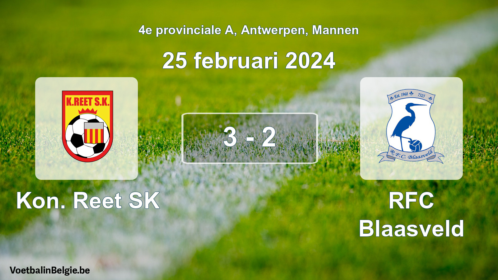 Gespeelde wedstrijd mannenvoetbal: Kon. Reet SK - RFC Blaasveld 3 - 2 (25 februari 2024)