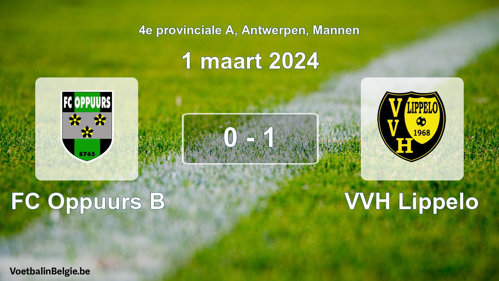 Gespeelde wedstrijd mannenvoetbal: FC Oppuurs B - VVH Lippelo 0 - 1 (1 maart 2024)