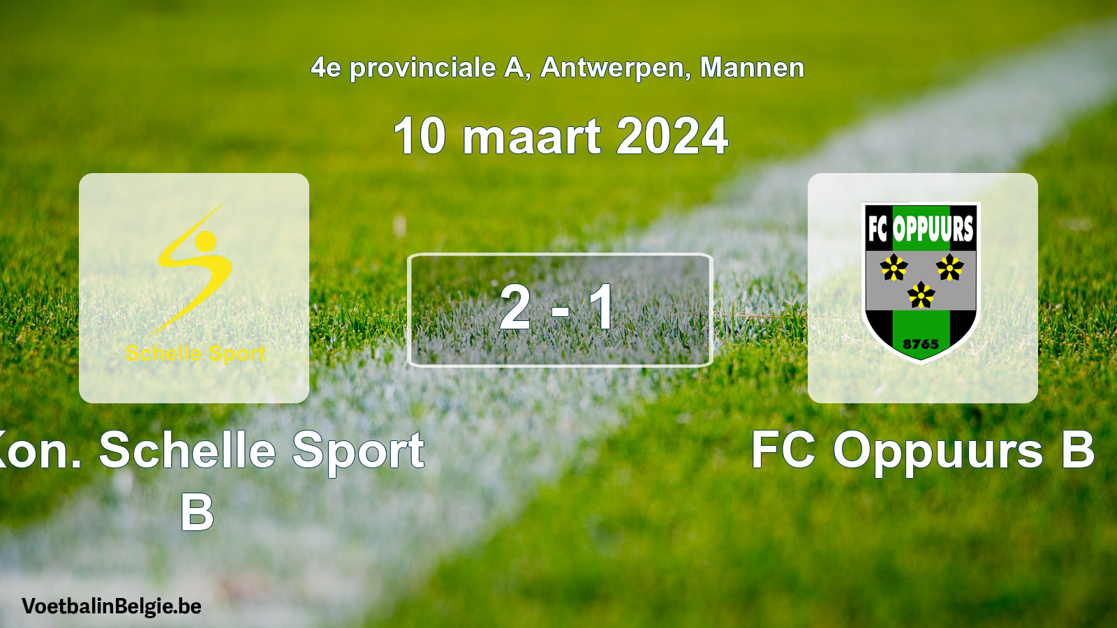Gespeelde wedstrijd mannenvoetbal: Kon. Schelle Sport B - FC Oppuurs B 2 - 1 (10 maart 2024)