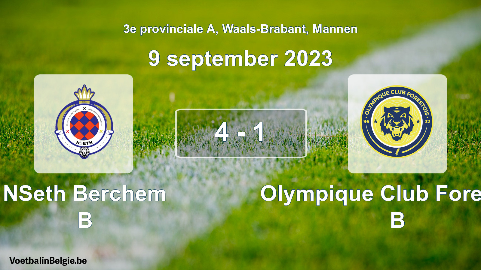 Gespeelde wedstrijd mannenvoetbal: NSeth Berchem B - Olympique Club Forestois B 4 - 1 (9 september 2023)