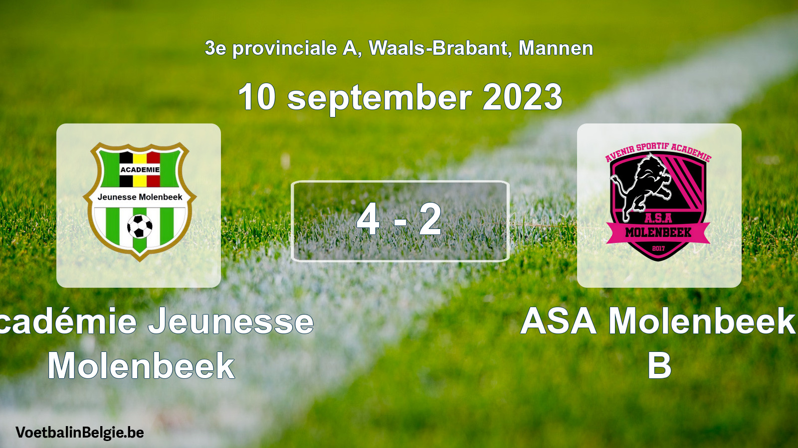 Gespeelde wedstrijd mannenvoetbal: Académie Jeunesse Molenbeek - ASA Molenbeek B 4 - 2 (10 september 2023)