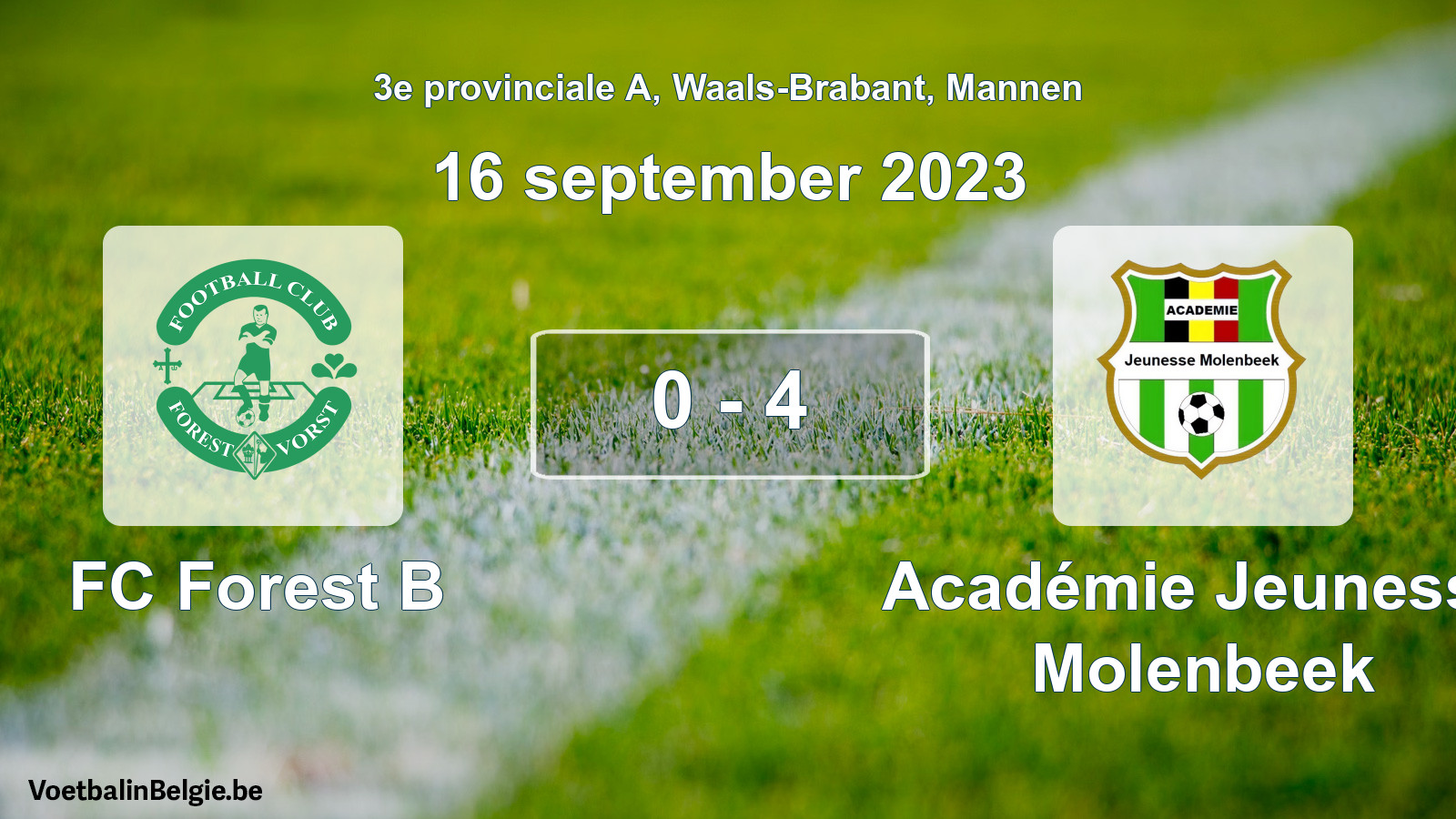 Gespeelde wedstrijd mannenvoetbal: FC Forest B - Académie Jeunesse Molenbeek 0 - 4 (16 september 2023)