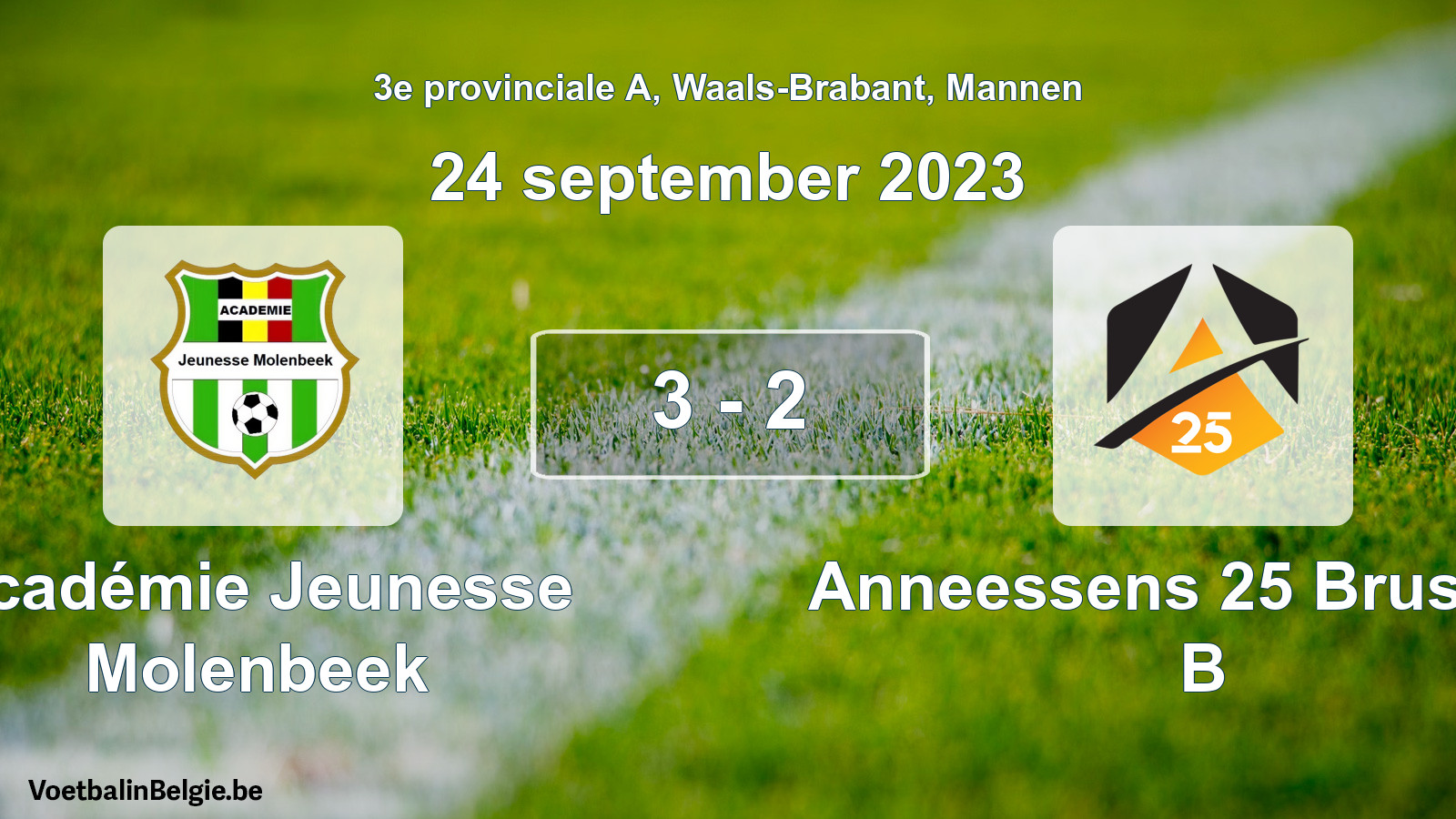 Gespeelde wedstrijd mannenvoetbal: Académie Jeunesse Molenbeek - Anneessens 25 Brussels B 3 - 2 (24 september 2023)