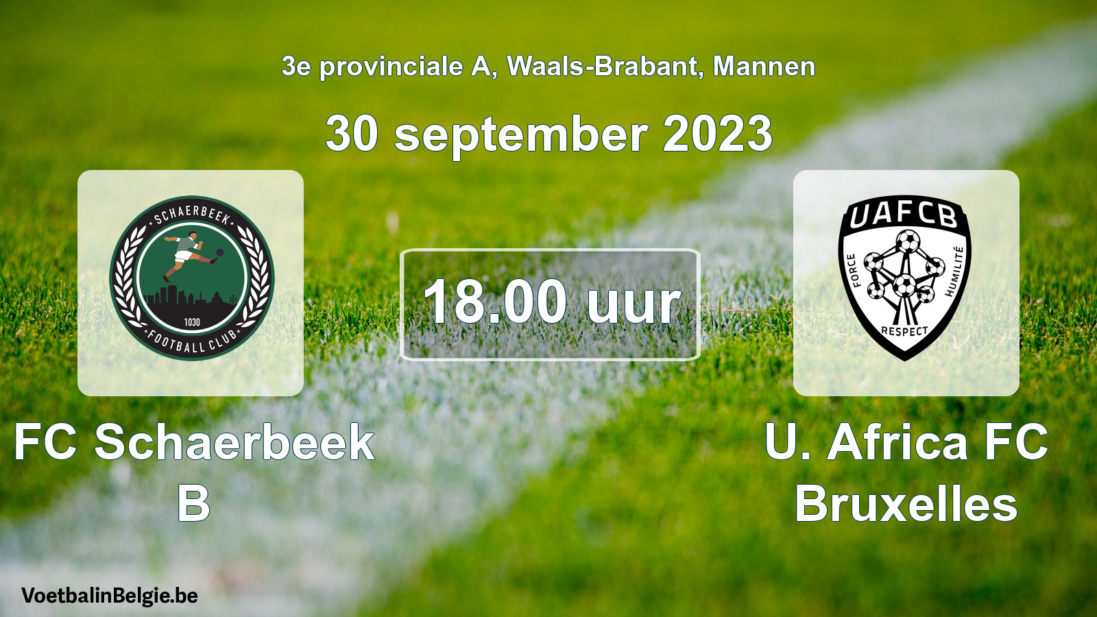Match prévu football hommes: FC Schaerbeek B - U. Africa FC Bruxelles (30 septembre 2023)