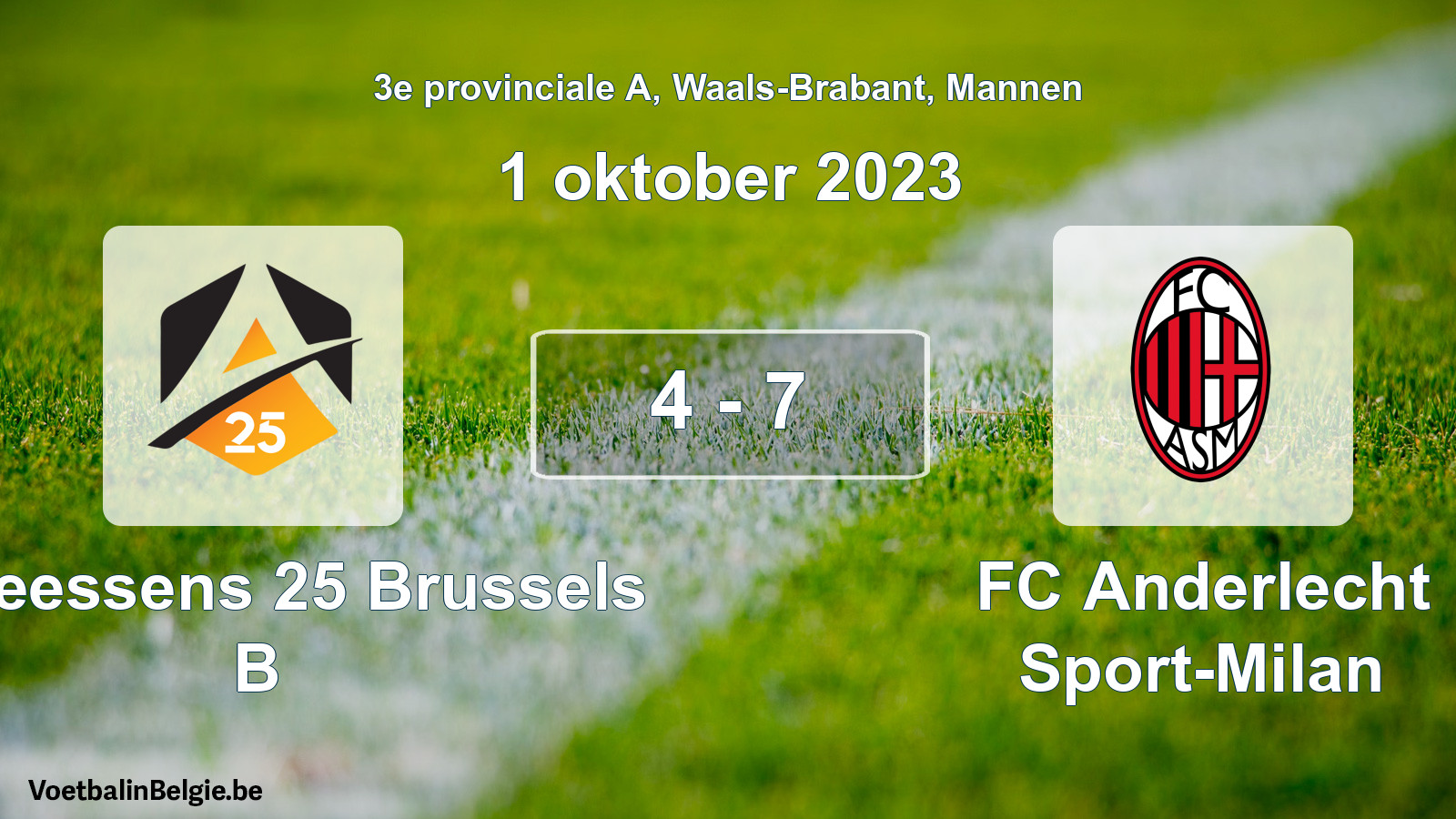 Gespeelde wedstrijd mannenvoetbal: Anneessens 25 Brussels B - FC Anderlecht Sport-Milan 4 - 7 (1 oktober 2023)