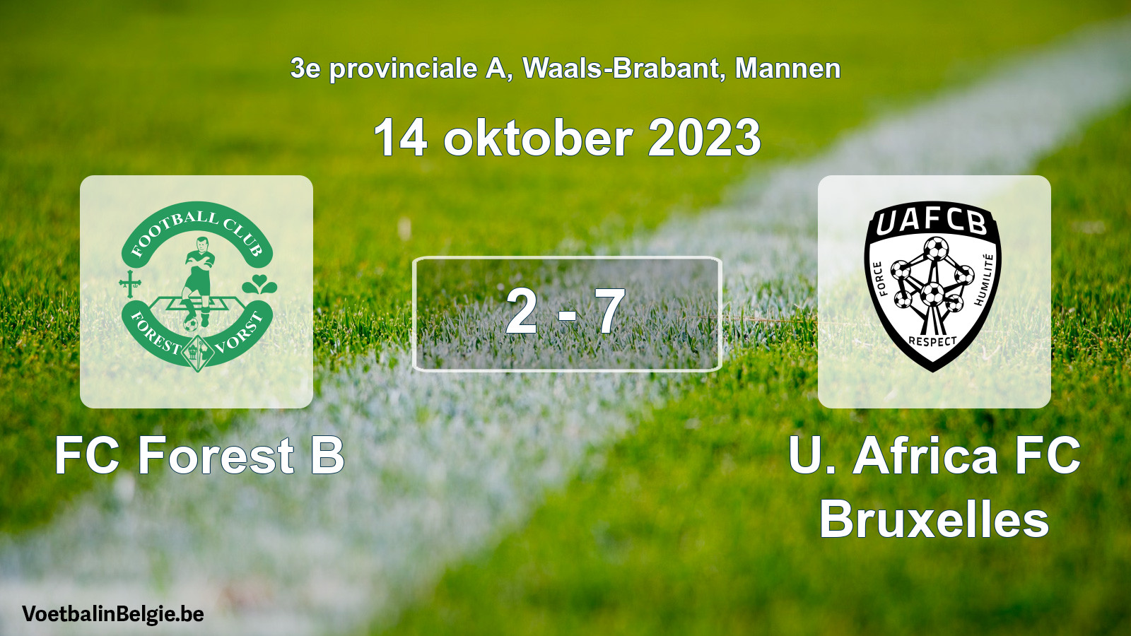 Gespeelde wedstrijd mannenvoetbal: FC Forest B - U. Africa FC Bruxelles 2 - 7 (14 oktober 2023)