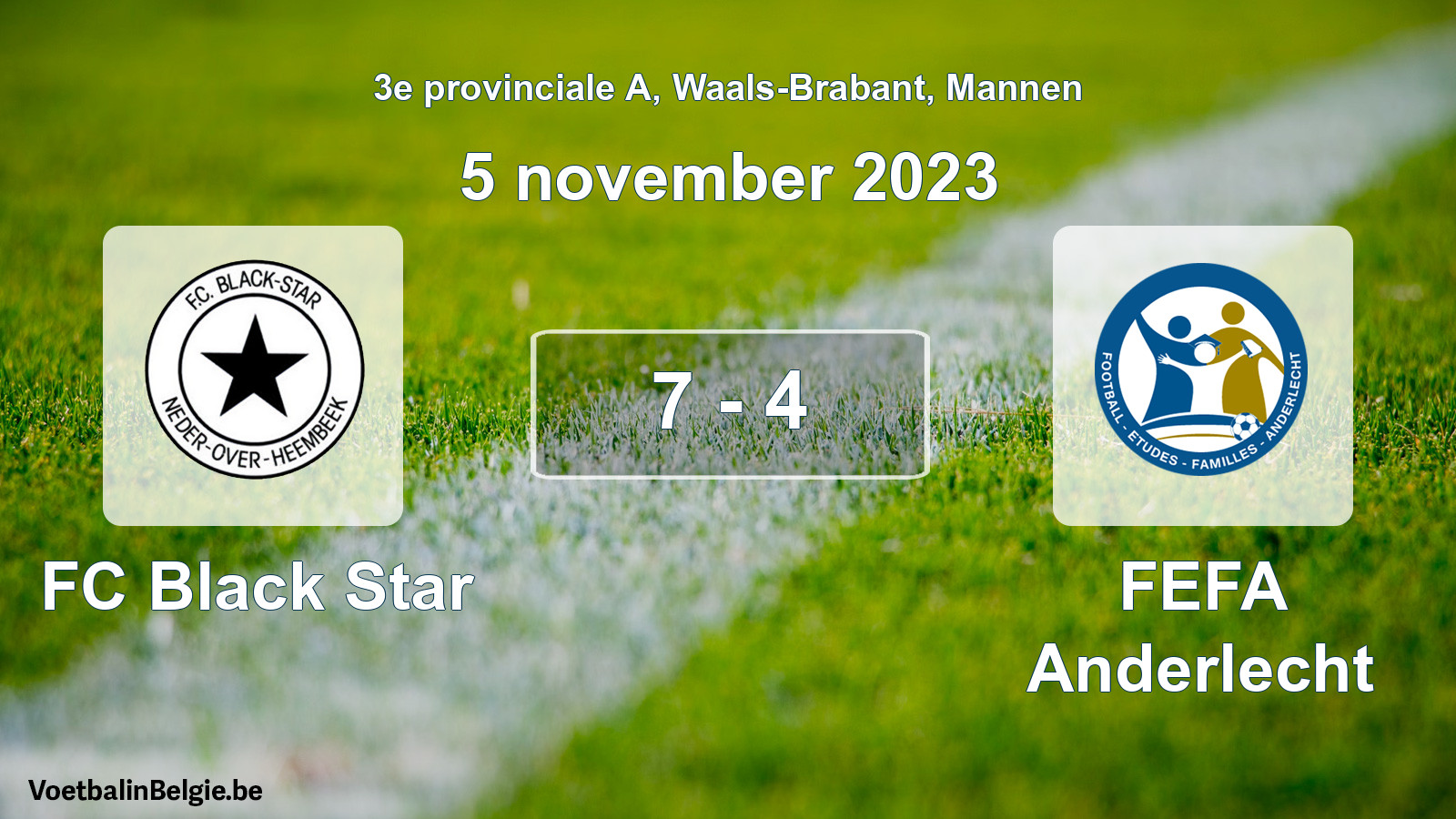 Gespeelde wedstrijd mannenvoetbal: FC Black Star - FEFA Anderlecht 7 - 4 (5 november 2023)