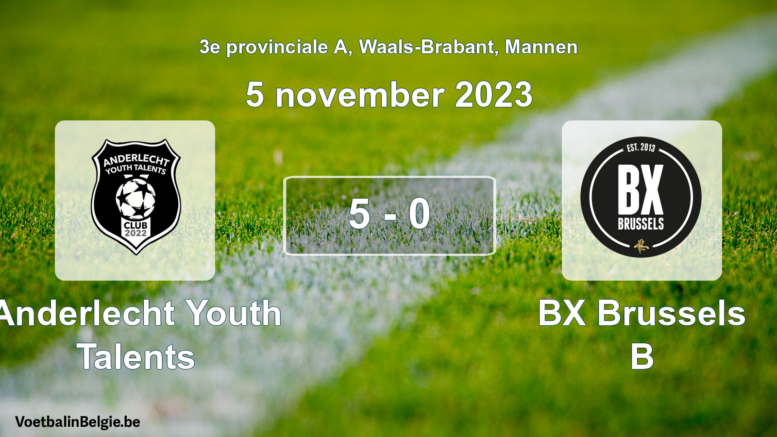 Gespeelde wedstrijd mannenvoetbal: Anderlecht Youth Talents - BX Brussels B 5 - 0 (5 november 2023)
