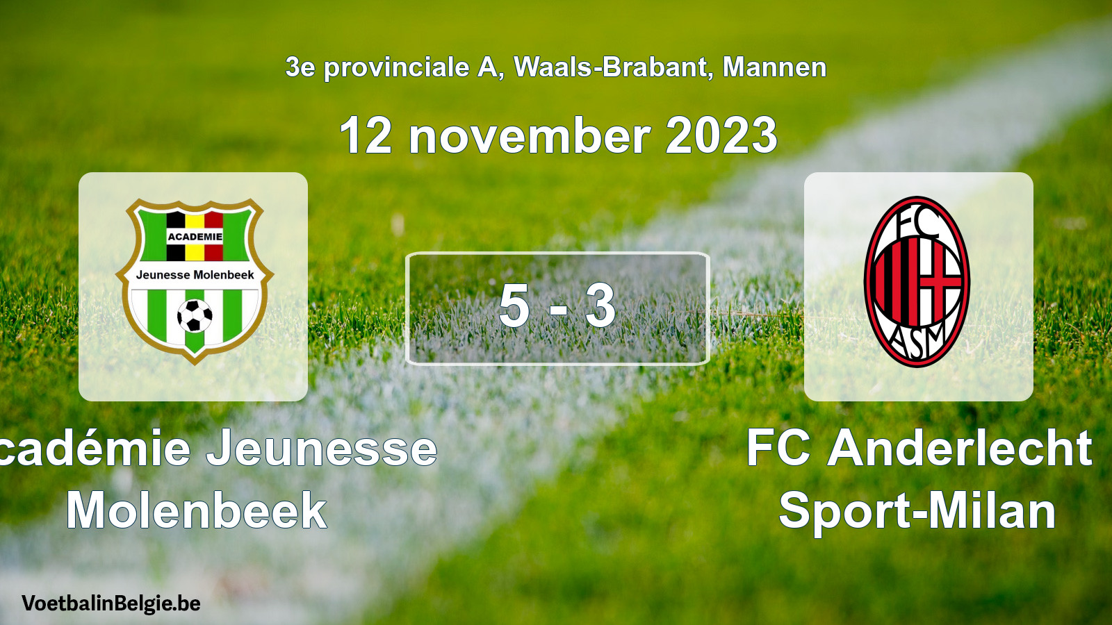 Gespeelde wedstrijd mannenvoetbal: Académie Jeunesse Molenbeek - FC Anderlecht Sport-Milan 5 - 3 (12 november 2023)
