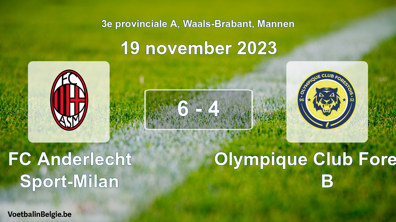 Gespeelde wedstrijd mannenvoetbal: FC Anderlecht Sport-Milan - Olympique Club Forestois B 6 - 4 (19 november 2023)