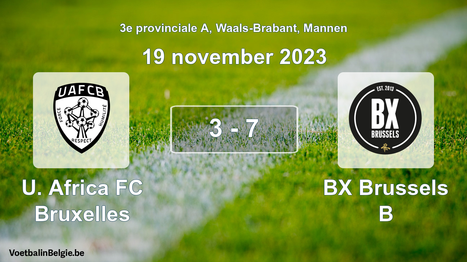 Gespeelde wedstrijd mannenvoetbal: U. Africa FC Bruxelles - BX Brussels B 3 - 7 (19 november 2023)
