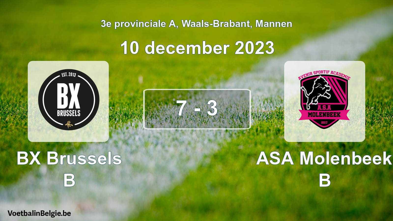 Gespeelde wedstrijd mannenvoetbal: BX Brussels B - ASA Molenbeek B 7 - 3 (10 december 2023)