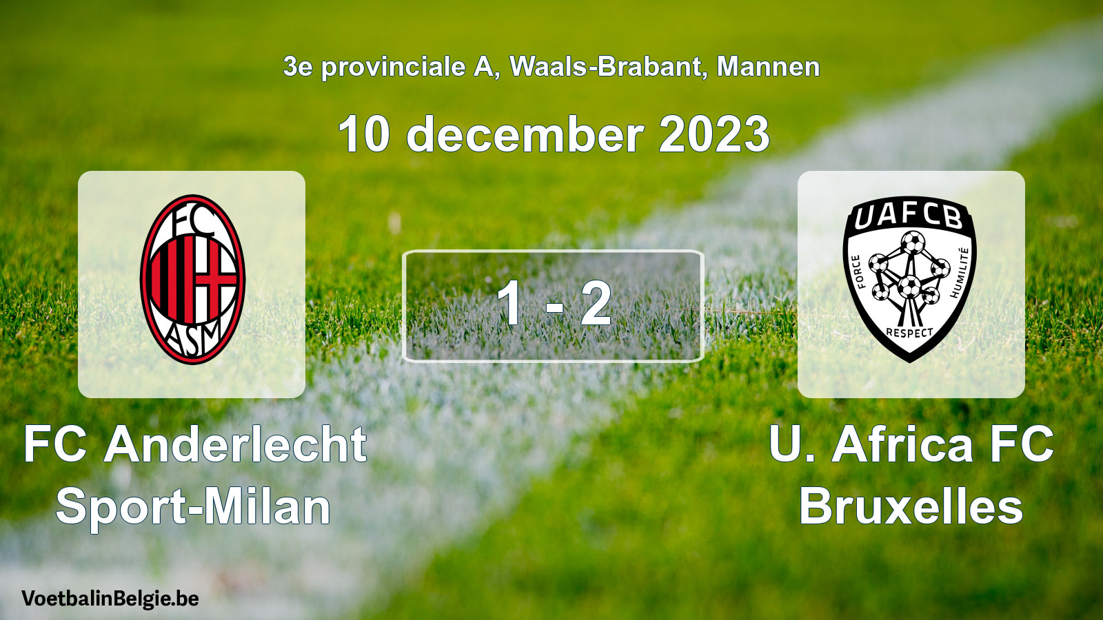 Gespeelde wedstrijd mannenvoetbal: FC Anderlecht Sport-Milan - U. Africa FC Bruxelles 1 - 2 (10 december 2023)
