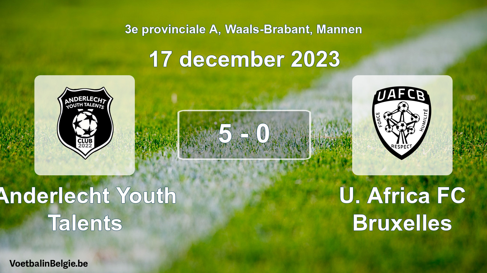 Gespeelde wedstrijd mannenvoetbal: Anderlecht Youth Talents - U. Africa FC Bruxelles 5 - 0 (17 december 2023)