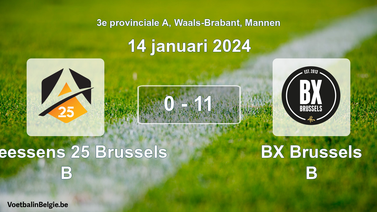 Gespeelde wedstrijd mannenvoetbal: Anneessens 25 Brussels B - BX Brussels B 0 - 11 (14 januari 2024)