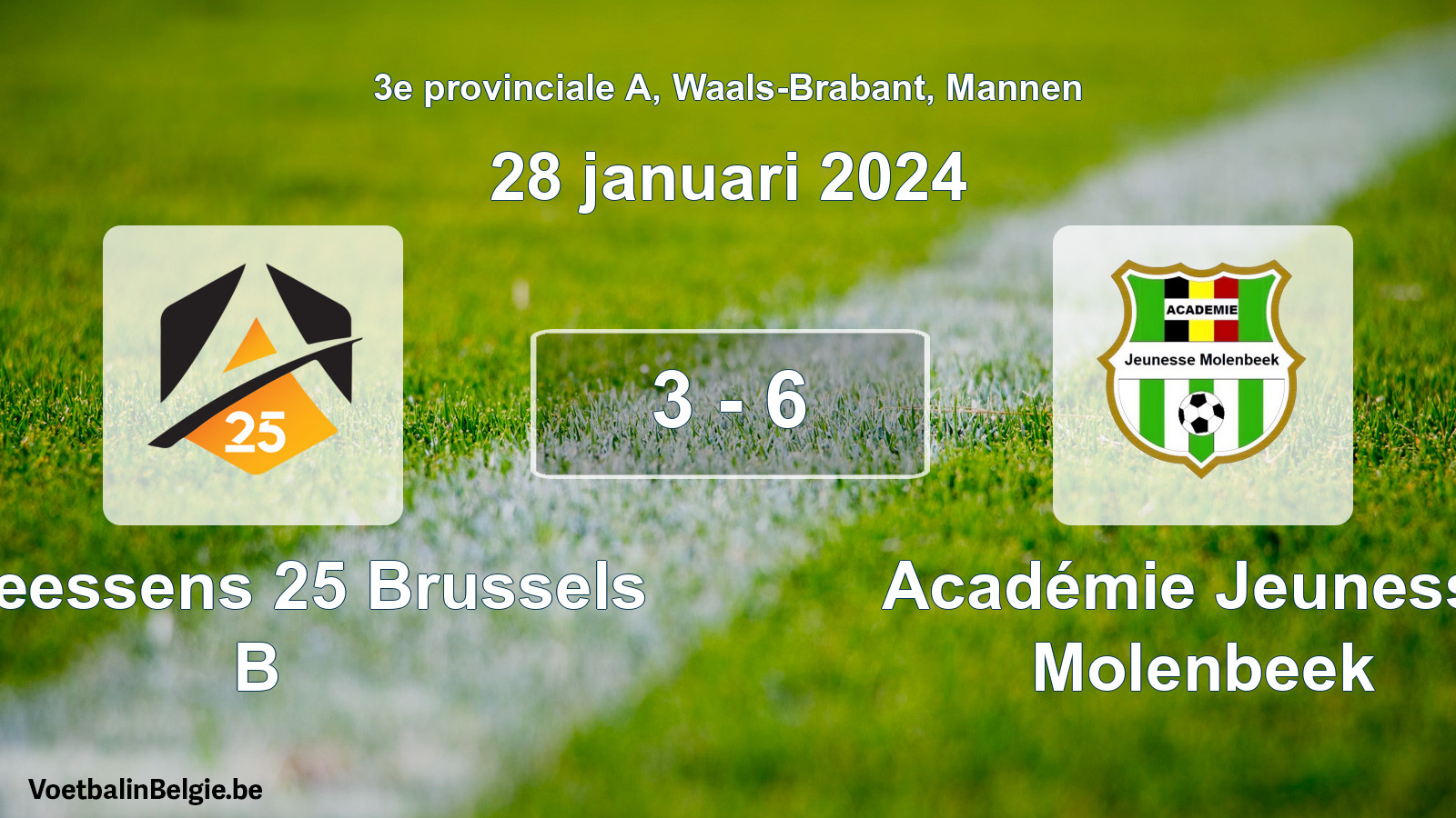 Gespeelde wedstrijd mannenvoetbal: Anneessens 25 Brussels B - Académie Jeunesse Molenbeek 3 - 6 (28 januari 2024)