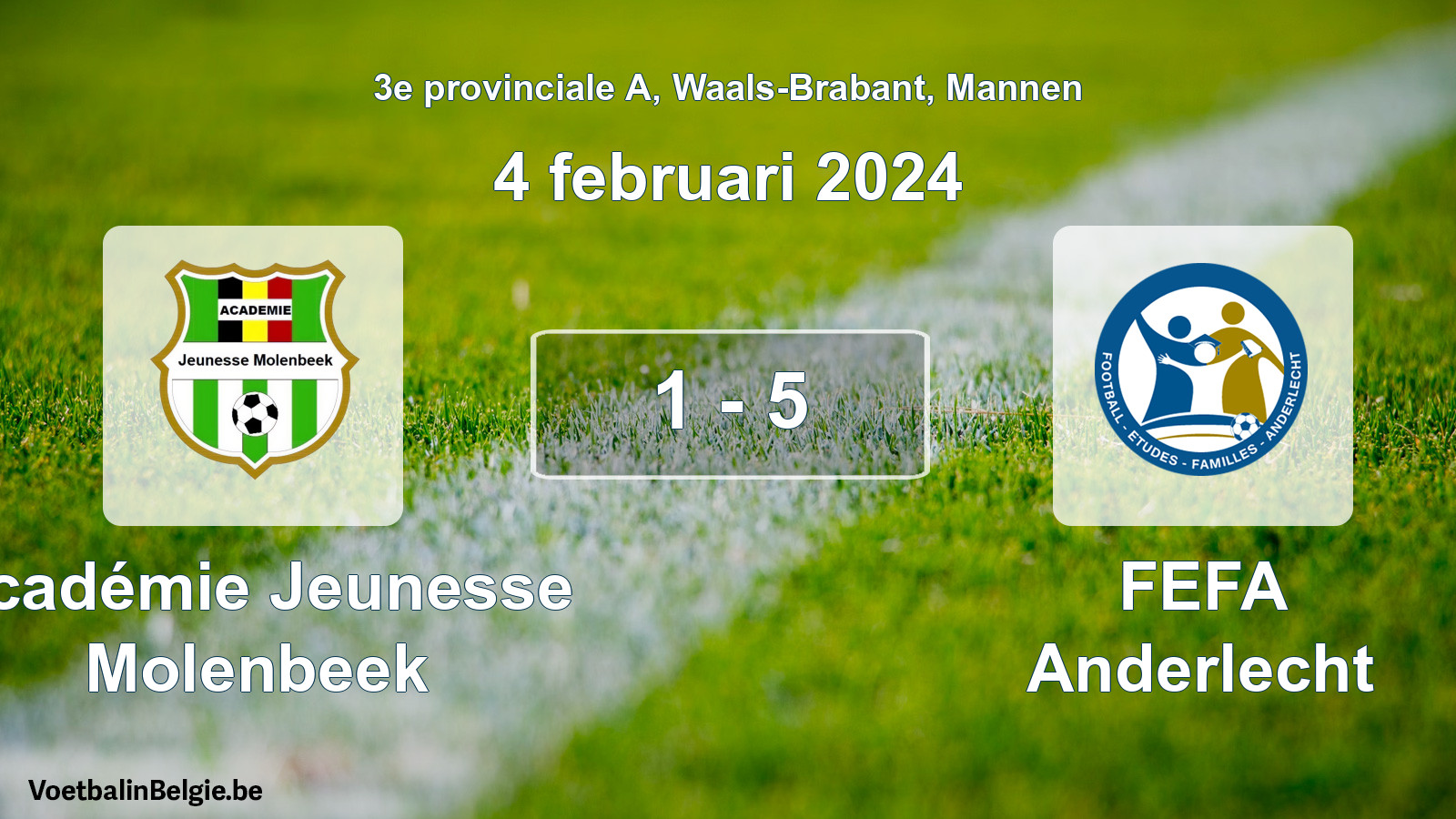 Gespeelde wedstrijd mannenvoetbal: Académie Jeunesse Molenbeek - FEFA Anderlecht 1 - 5 (4 februari 2024)